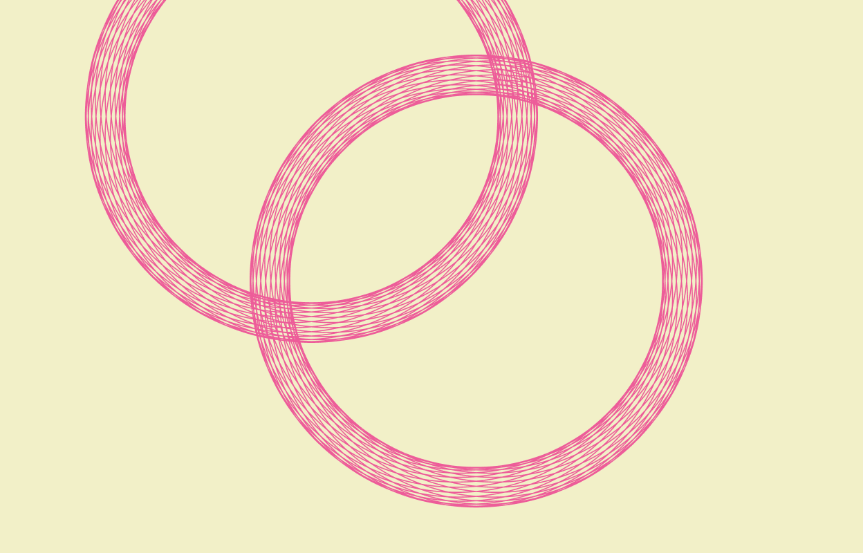 Magenta circular line graphic on a beige background